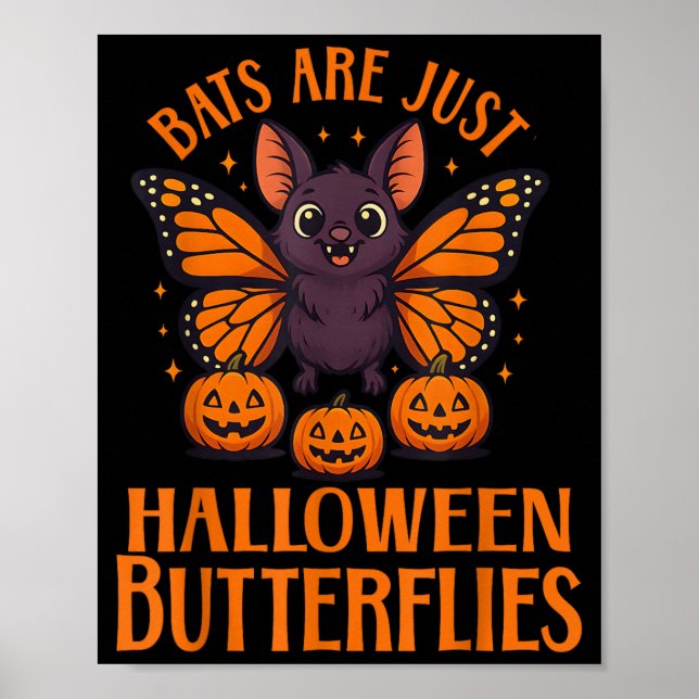 Poster Morcego Fofo e Sinistro Borboleta de Halloween com (Frente)