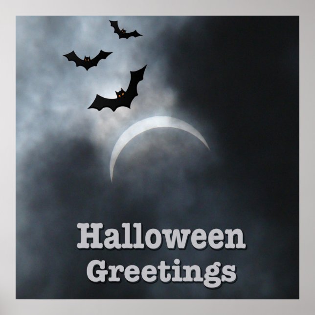Pôster Morcegos Assustadores de Halloween no Eclipse (Frente)