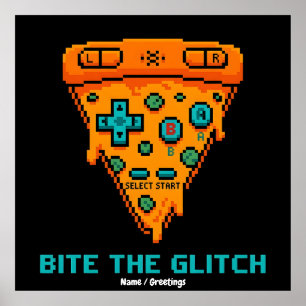 Poster Morde a Falha Retro 8-Bit Pixel Pizza Gamer