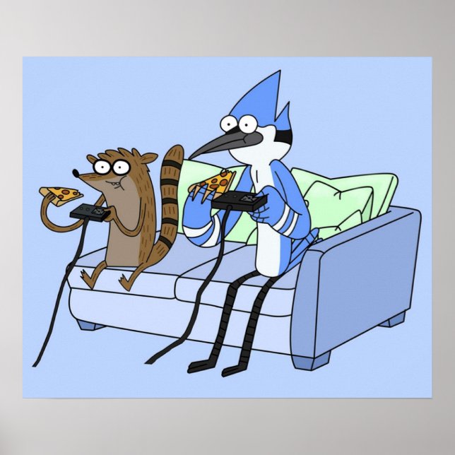 Poster Mordecai e Rigby Pizza e Videos games (Frente)