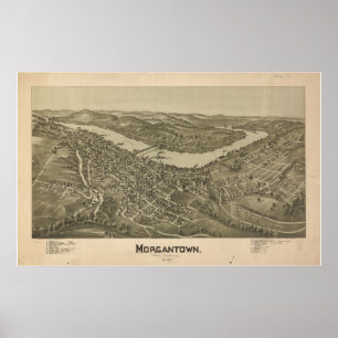 Poster Morgantown, 1897, Mapa Panorâmico do Olho de Bird