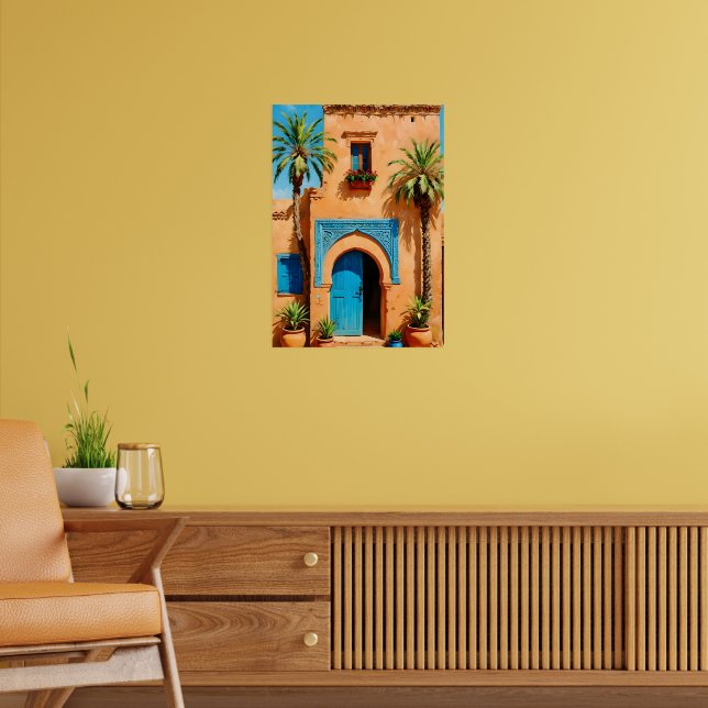 Poster Moroccan Blue Door Terracotta Kasbah Wall Art (Sala de Estar 2)