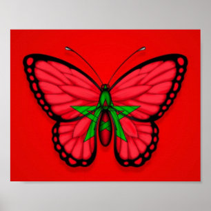 Pôster Moroccan Butterfly Flag on Red