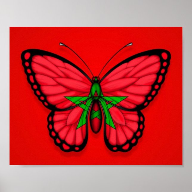 Pôster Moroccan Butterfly Flag on Red (Frente)