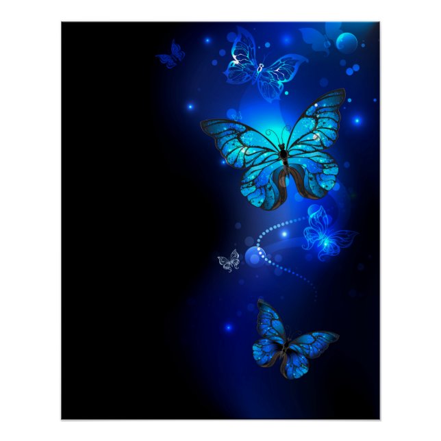 Pôster Morpho Butterfly in the Dark Background (Frente)