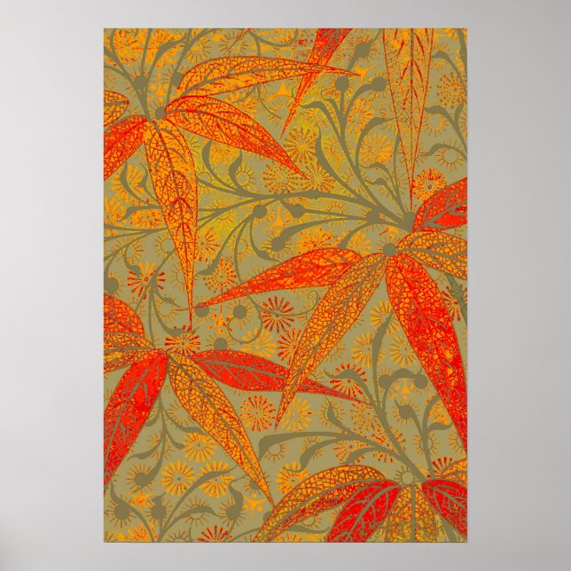 Poster Morris & Co. Padrão Bambu Godwin Laranja & Salvia (Frente)