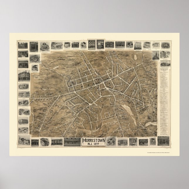 Poster Morristown, Mapa Panorâmico do NJ - 1899 (Frente)