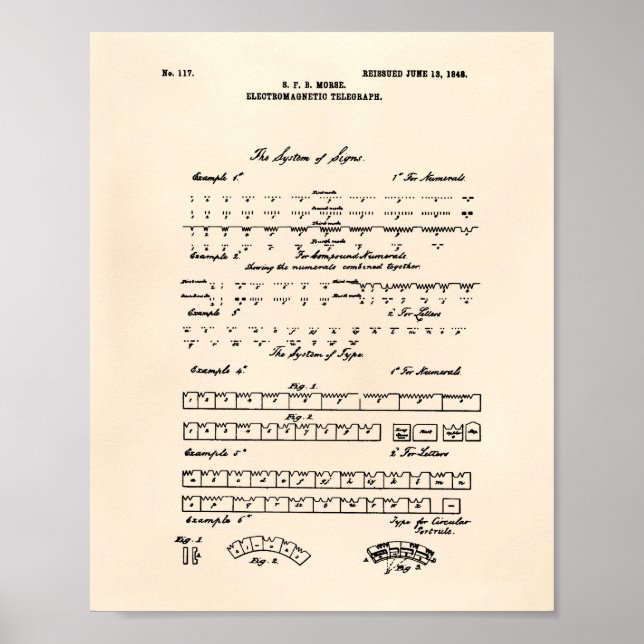 Poster Morse Code 1848 Patent Art Old Peper (Frente)