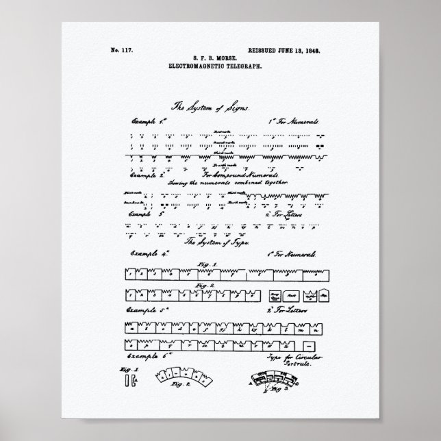 Poster Morse Code 1848 Patent Art White Paper (Frente)