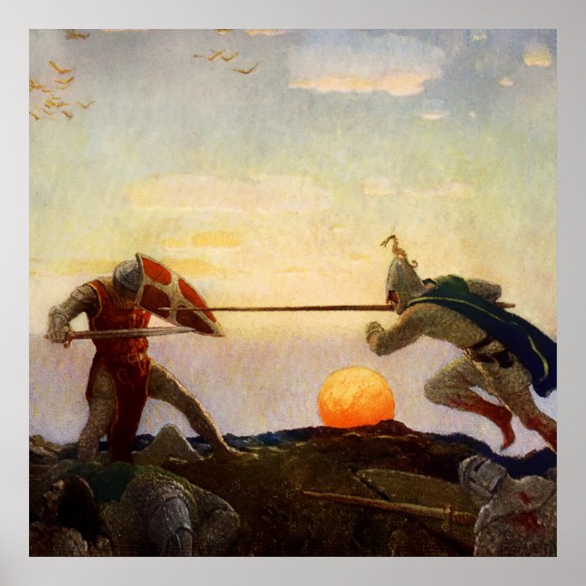 Poster "Morte do Rei Arthur e Sir Mordred" pelo NC Wyeth (Frente)