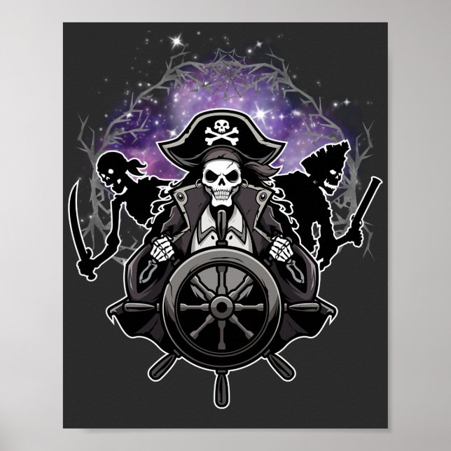 Poster Morto Pirata Halloween Skeleton Pirate Gráfico (Frente)