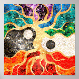 Poster Mosaic Tree of life - Yin Yang