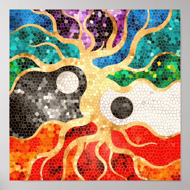 Poster Mosaic Tree of life - Yin Yang (Frente)