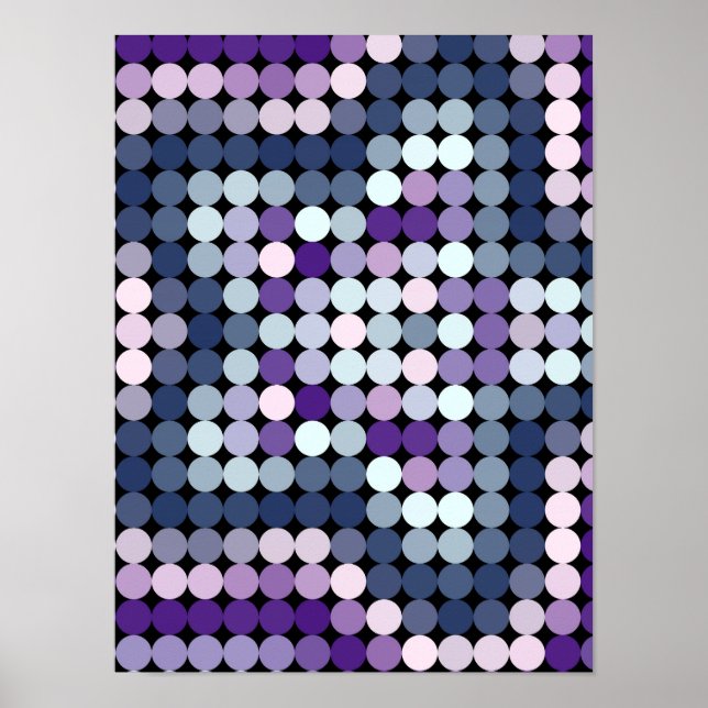 Poster Mosaico Abstrato de Pixel Geométrico Fractal Roxo (Frente)