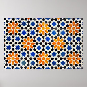 Poster Mosaico árabe de azulejos em estilo marroquino, d