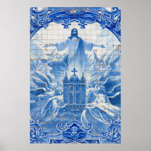 Poster Mosaico azulejo azul de jesus, Portugal