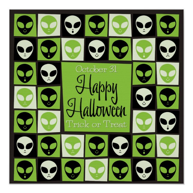 Pôster Mosaico de alienígena de Halloween (Frente)