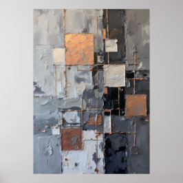 Poster Mosaico de Grade Abstrata Cinza Bronze Impasto Art
