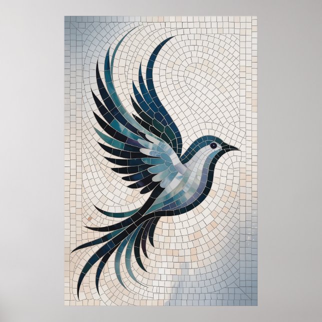 Poster Mosaico de Penas - Ave Decorativa (Frente)