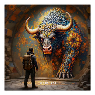Pôster Mosaico Fantasy Cute Mythic Bull
