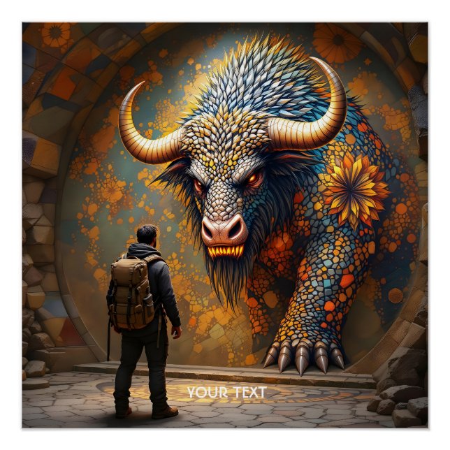 Pôster Mosaico Fantasy Cute Mythic Bull (Frente)