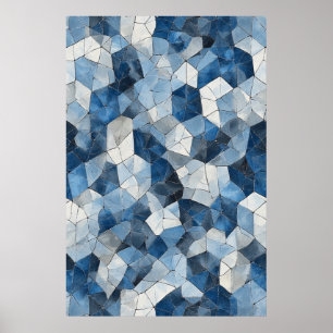 Poster Mosaico Fraturado: Vidro Azul Geométrico Cracking