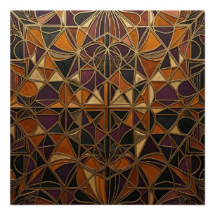 Pôster Mosaico Geométrico Art Déco Ouro Luxuoso