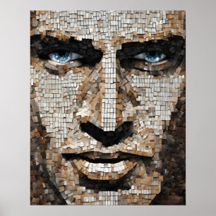 Poster Mosaico Mans Face Blue Eyes Wall Art