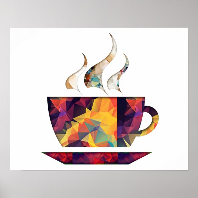 Pôster Mosaico Polygon Orange Cup de cacau ou café (Frente)