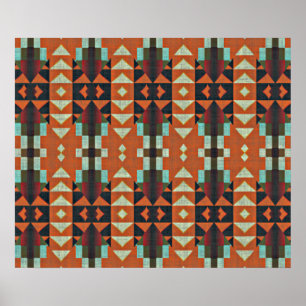 Pôster Mosaico tribal étnico verde do vermelho alaranjad