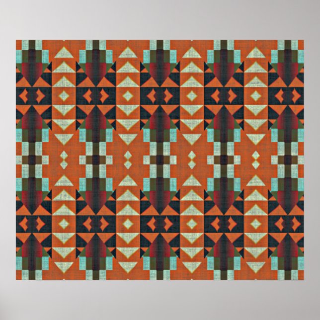 Pôster Mosaico Verde Laranja Vermelho Tribal Vermelho Tur (Frente)