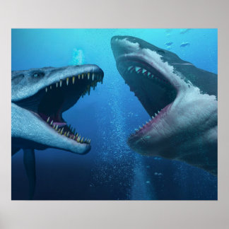 Poster Mosassauro versus megalodon