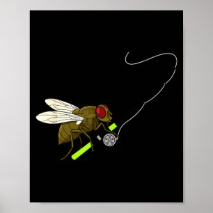 Poster Mosca Engraçada de Pesca com Vara Humor de Pescado