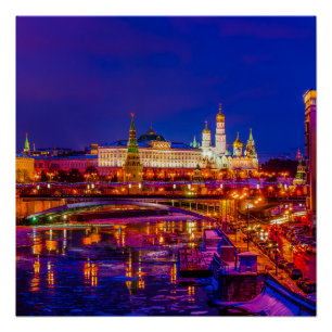 Pôster Moscou Kremlin Na Noite De Inverno