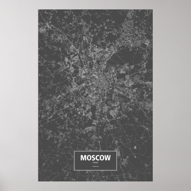 Poster Moscou, Rússia (branco a preto) (Frente)