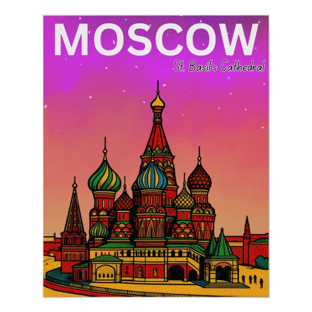 Pôster Moscou Rússia Catedral de São Basílio viagem  (Frente)