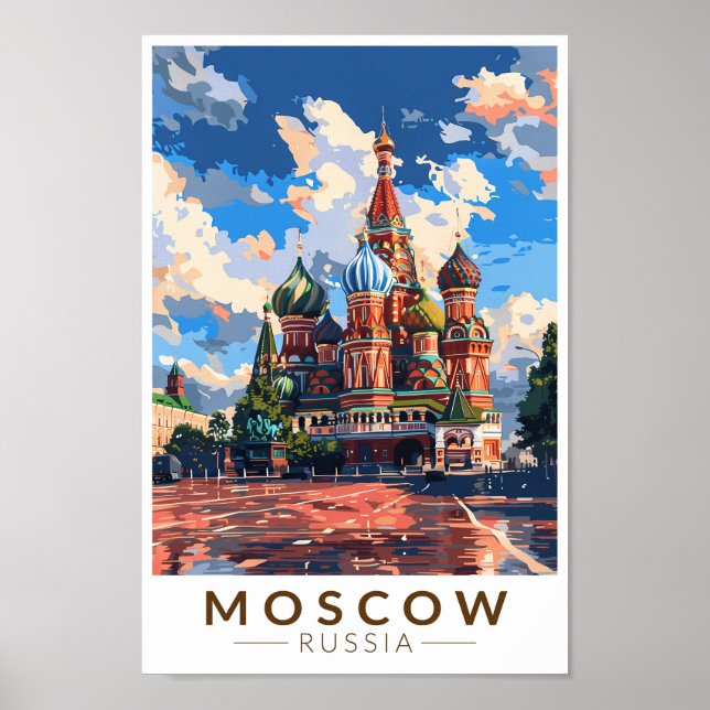 Poster Moscou Rússia Red Square Viagem Art Vintage (Frente)