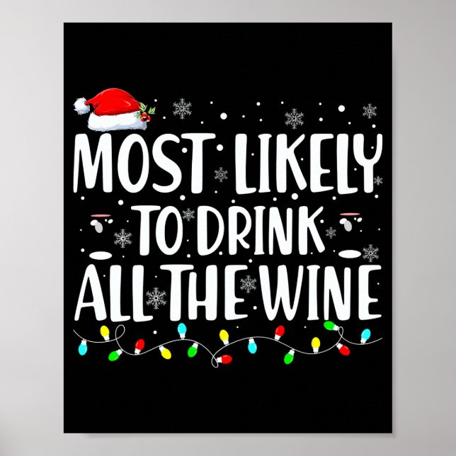 Poster Most Likely To Drink All The Wine Christmas  (Frente)