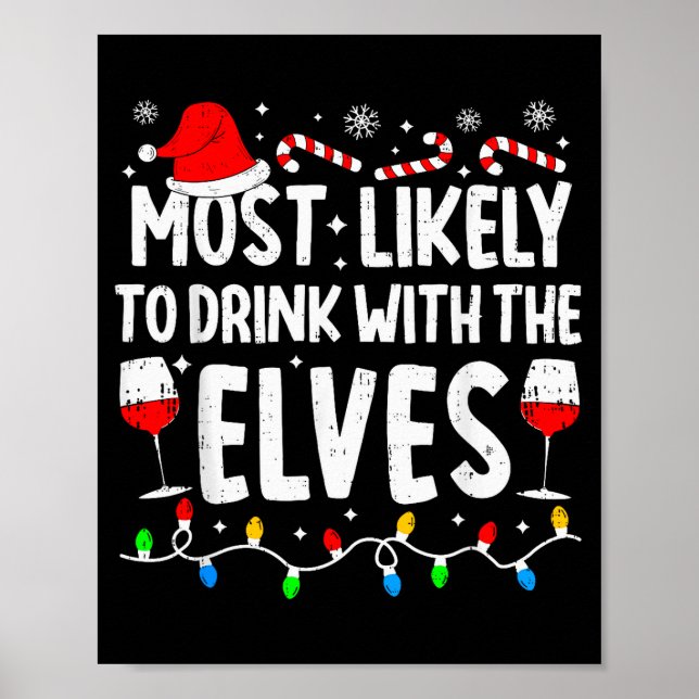 Poster Most Likely To Drink With The Elves Funny Matching (Frente)