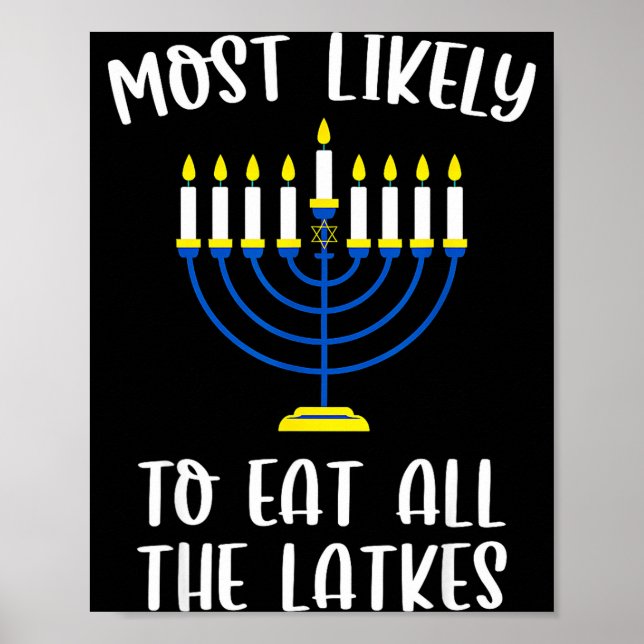 Poster Most Likely To Eat All Latkes Hanukkah Group Match (Frente)