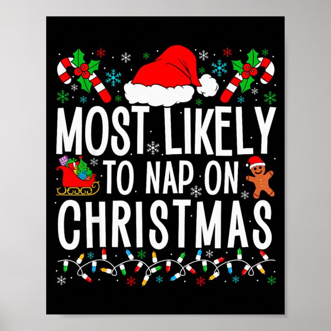 Poster Most Likely To Nap On Christmas Funny Matching Fam (Frente)