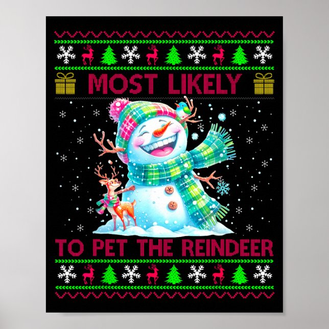 Poster Most Likely To Pet The Reindeer Family Matching Ch (Frente)