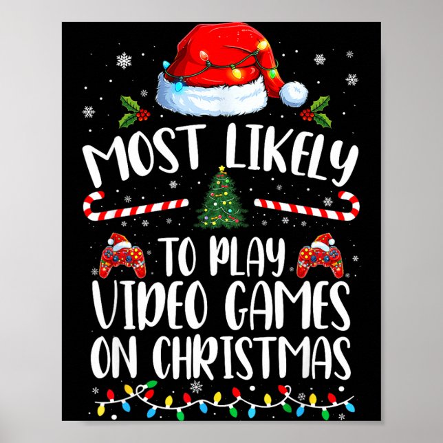 Poster Most Likely To Play Video Games On Christmas Famil (Frente)