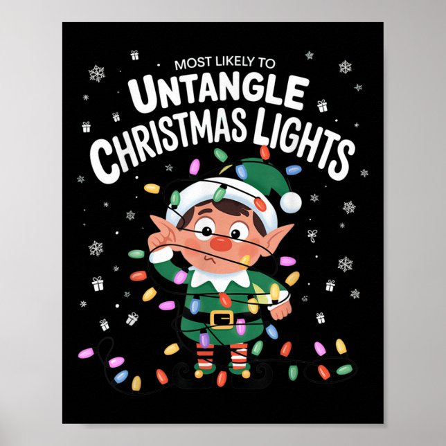 Poster Most Likely To Untangle Christmas Lights Elf  (Frente)