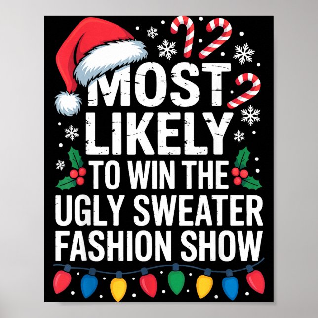 Poster Most Likely Win Ugly Sweater Party Humor Holiday L (Frente)