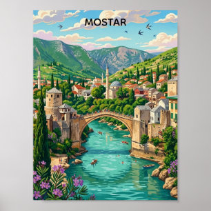 Poster Mostar Vintage Bósnia Ponte Velha Stari Balcãs