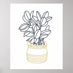 Poster Mostarda Dourada Preta Mínima Planta em Cesto