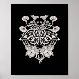 Poster Moth Talisman - Whimsigoth Screenprint Style Drawi