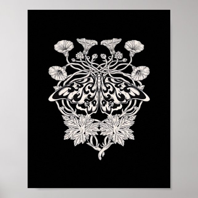 Poster Moth Talisman - Whimsigoth Screenprint Style Drawi (Frente)