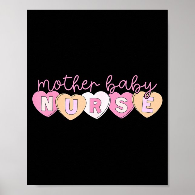 Poster Mother Baby Nurse Hearts Valentine Obgyn Stpartum  (Frente)
